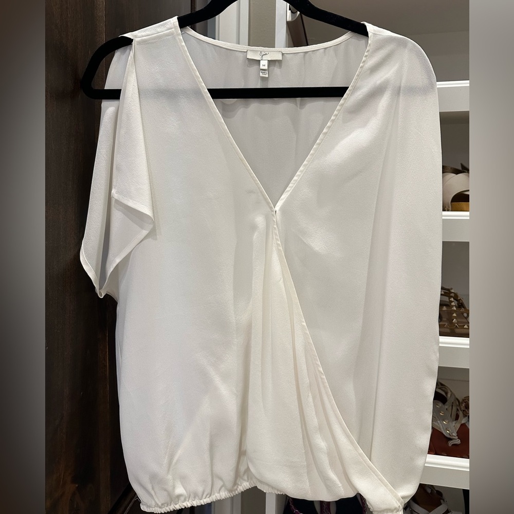 🎉 Clearance Sale! Joie Wrap front split sleeve Silk blouse, ivory/cream, size M